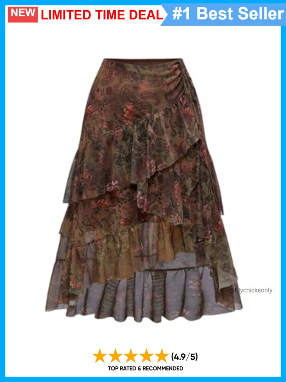 Plus Size Boho Paisley Tiered Asymmetrical Ruffle Hem Skirt